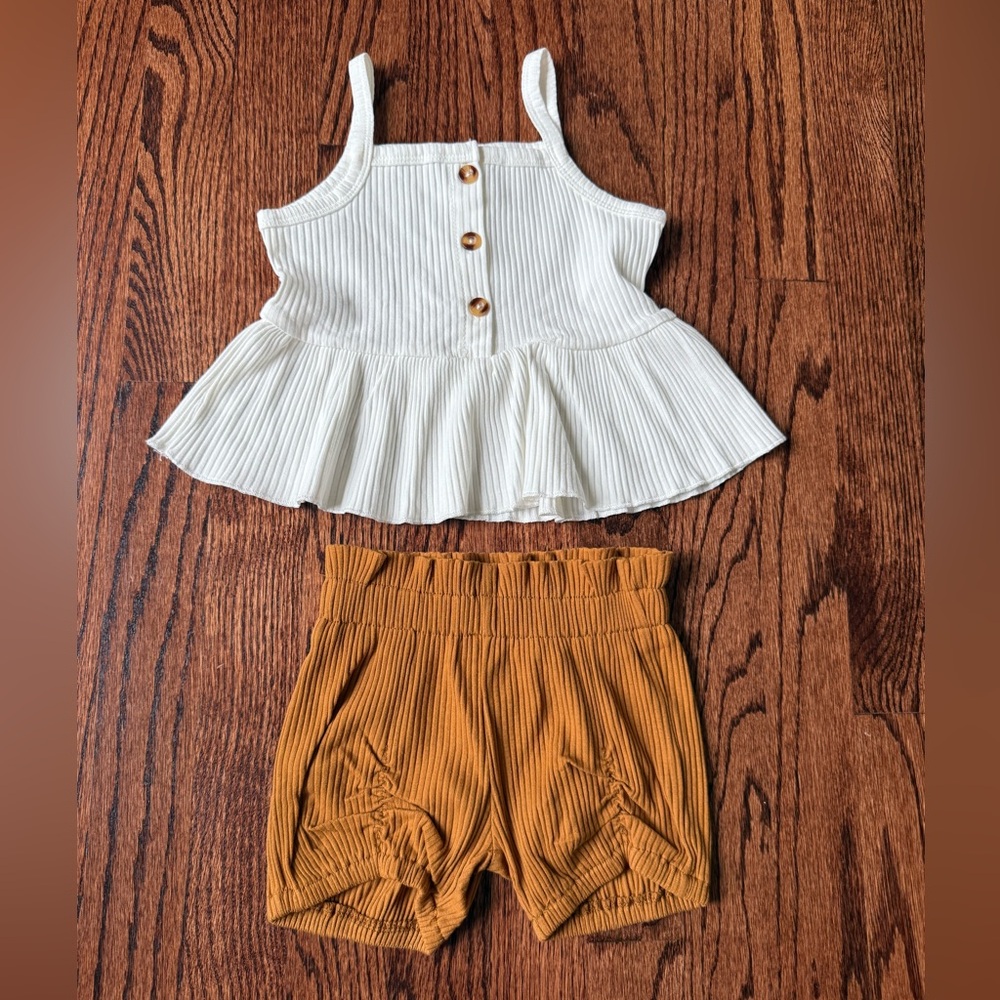 Cute Outfit! White tank top with Brown Shorts - Size 18-24 months